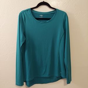 Danskin Now Large Deep Teal Long Sleeve Active Top with Thumb Holes